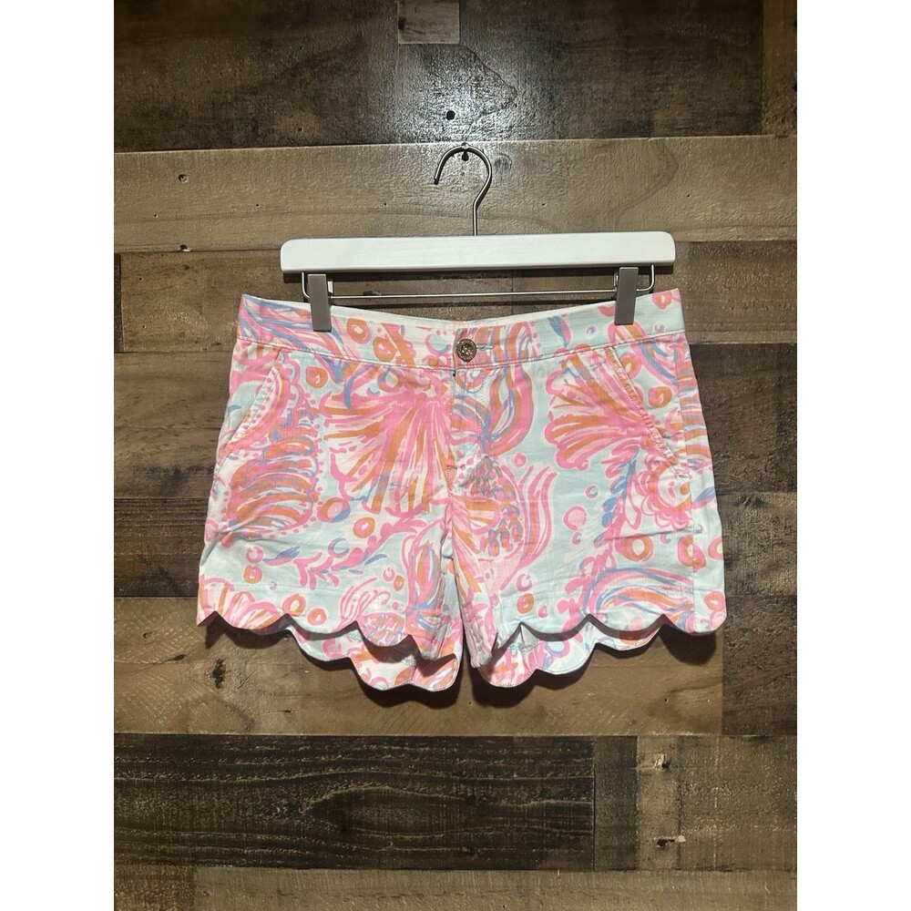 Lilly Pulitzer Shorts Women 2 Pink Buttercup 100% Cotton Scalloped Coastal Prep